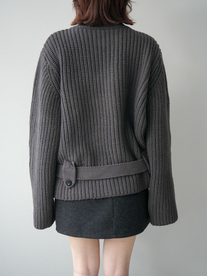 [予約]畦編みボトルネックZIPニットカーディガン/ gray