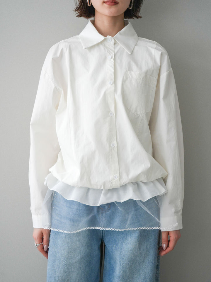 [予約]裾チュールノースリーブカットソー＆シャツドッキングトップス/white