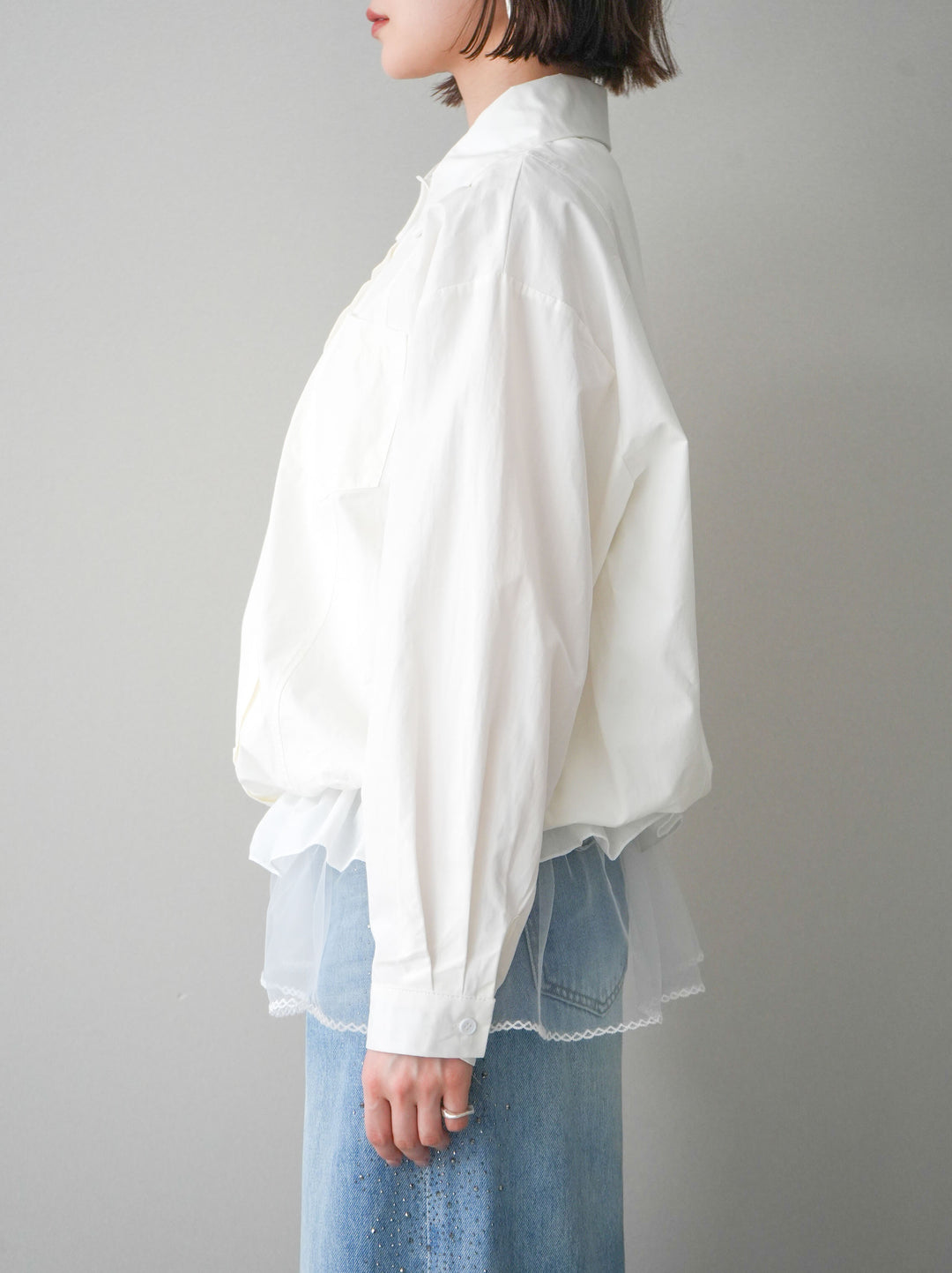 [予約]裾チュールノースリーブカットソー＆シャツドッキングトップス/white