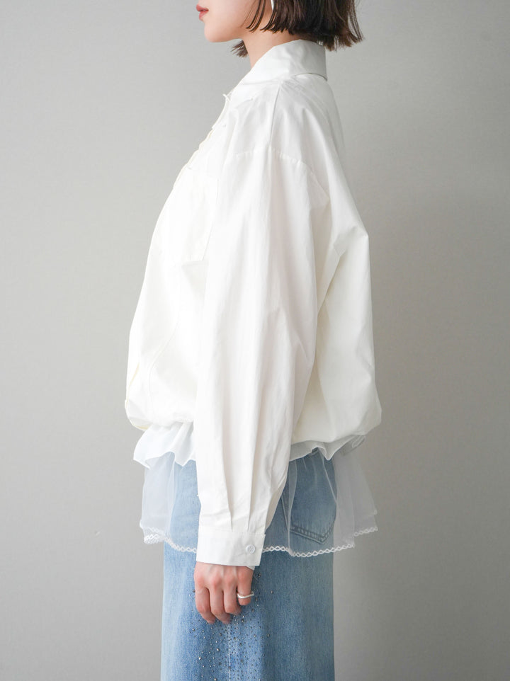 [予約]裾チュールノースリーブカットソー＆シャツドッキングトップス/white