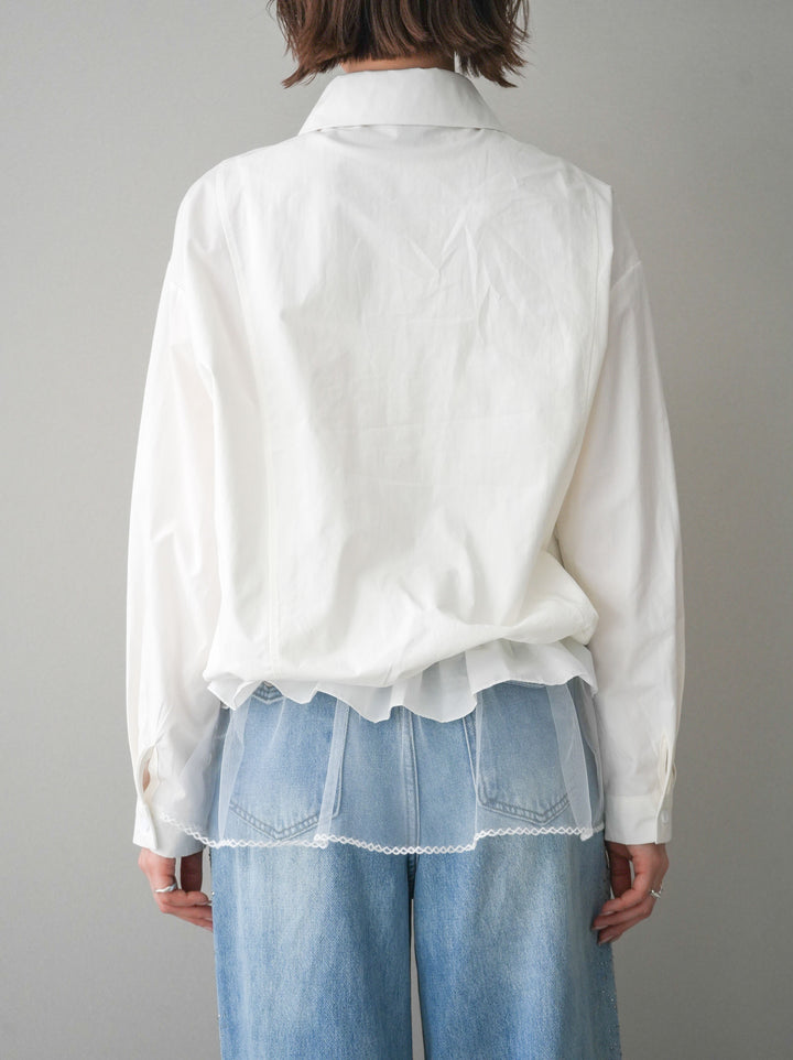 [予約]裾チュールノースリーブカットソー＆シャツドッキングトップス/white