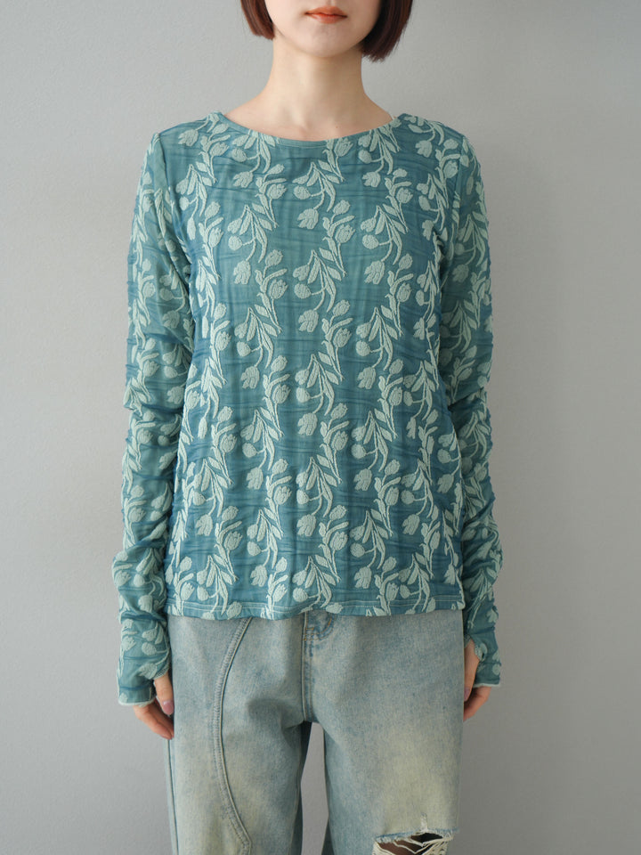【預購】雙層紗布提花上衣/綠