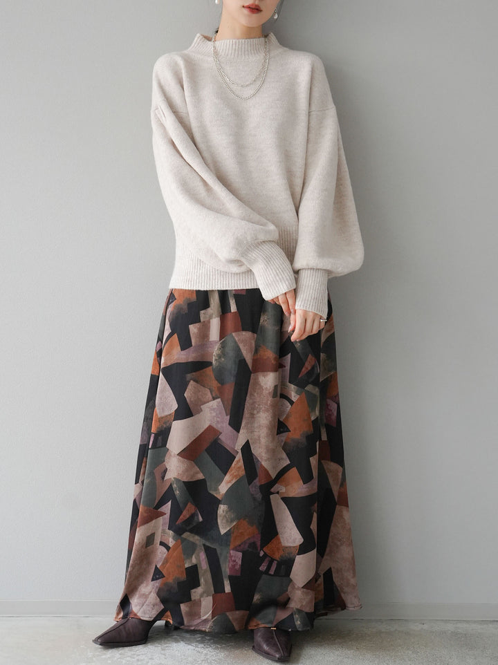 [予約]ボリュームスリーブプチネックニットプルオーバー/オートミール