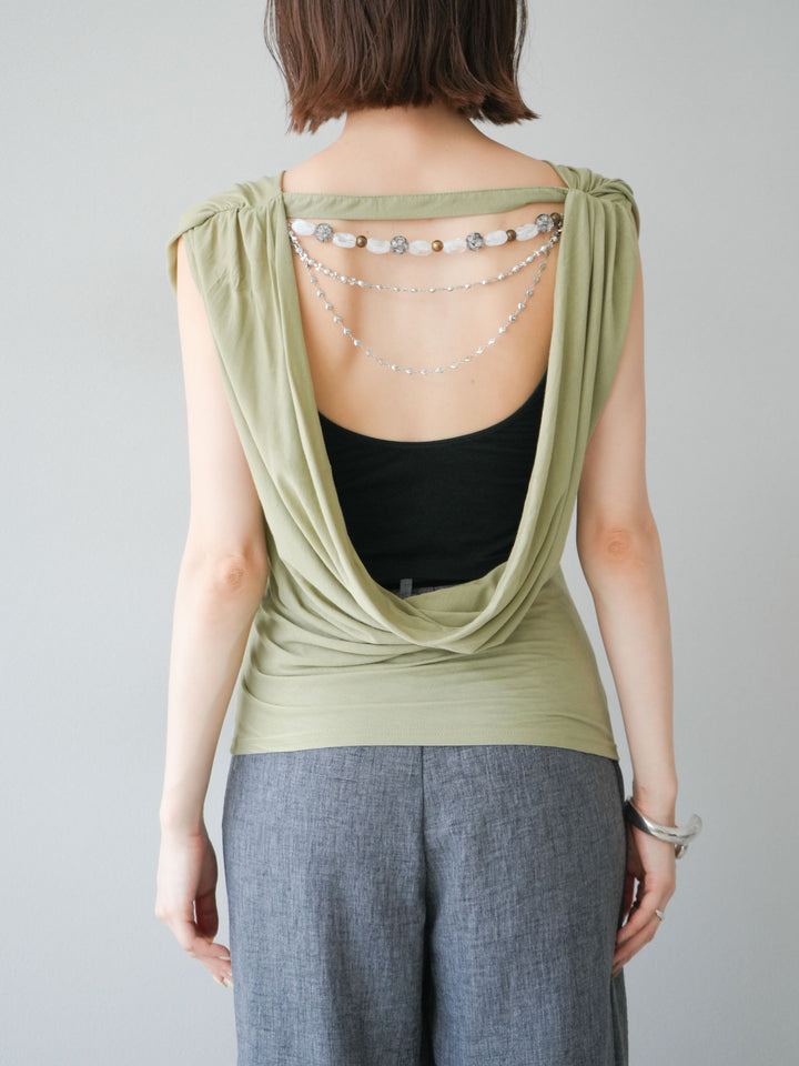 【預購】串珠鏈垂墜上衣/卡其色