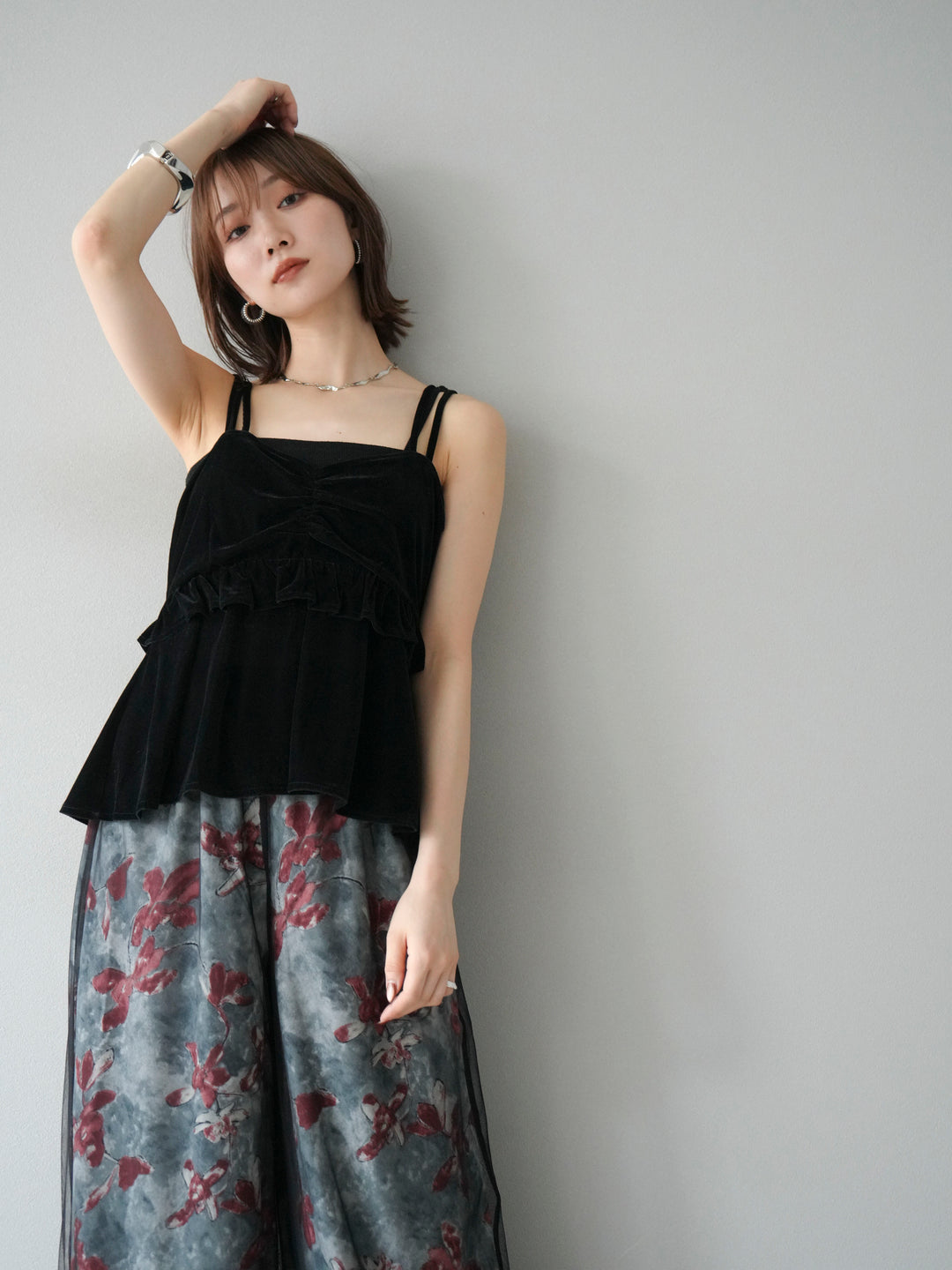 [予約]ベロアフリルビスチェ/ブラック