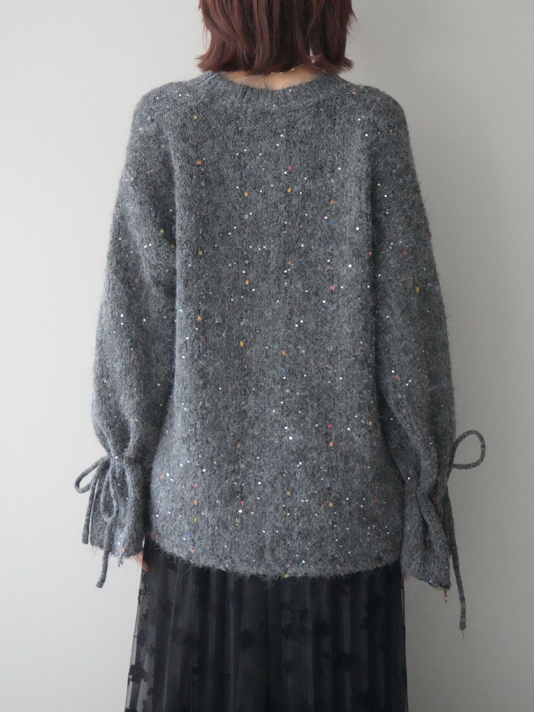 [予約]キャンディースリーブカラーネップスパンコールニットプルオーバー/gray