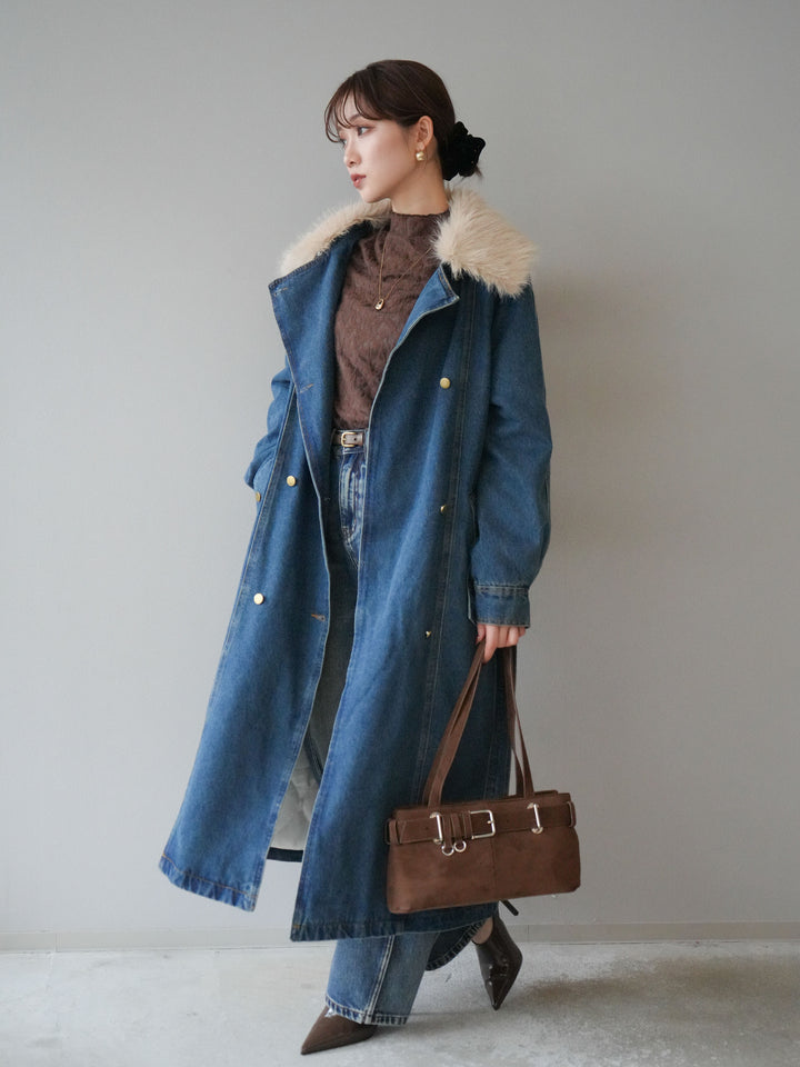 [予約]サイド切替カーブデニムパンツ/blue