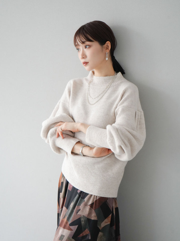 [予約]ボリュームスリーブプチネックニットプルオーバー/オートミール