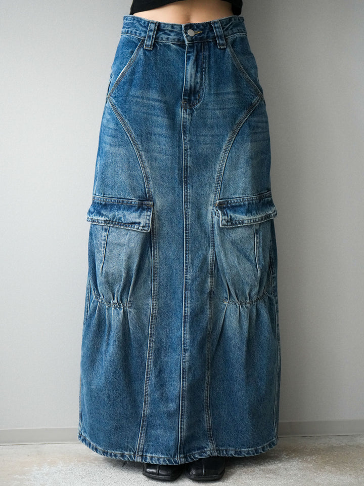 [予約]カーゴデニムロングスカート/blue