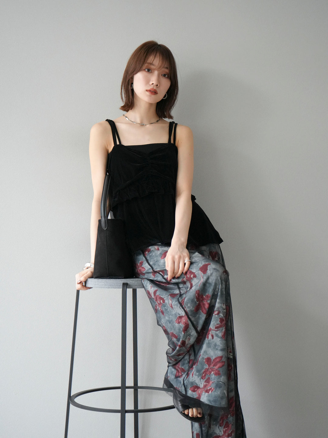 [予約]ベロアフリルビスチェ/ブラック