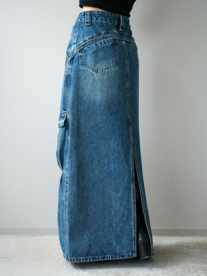 [予約]カーゴデニムロングスカート/blue