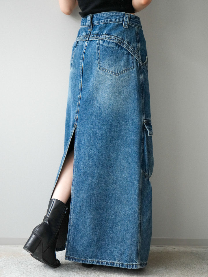 [予約]カーゴデニムロングスカート/blue