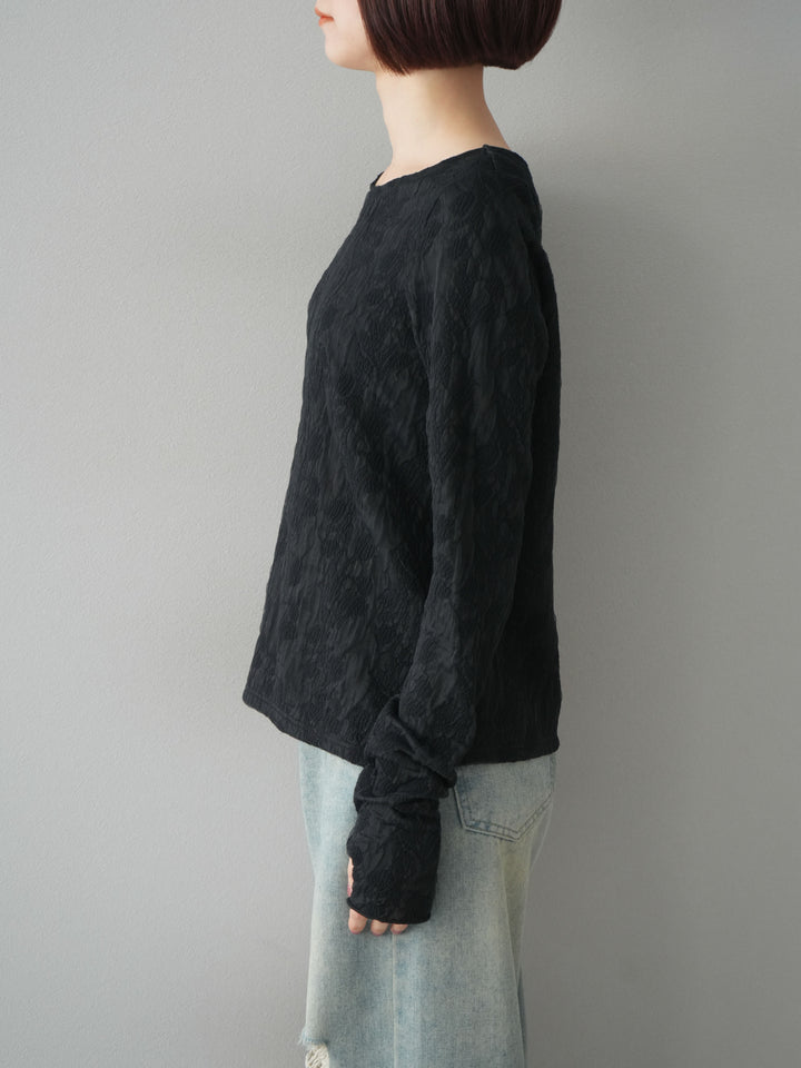 【預購】雙層紗布提花上衣/黑色