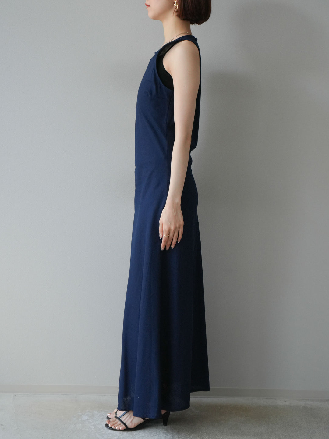 [予約]リネンタッチノースリーブワンピース/ネイビー