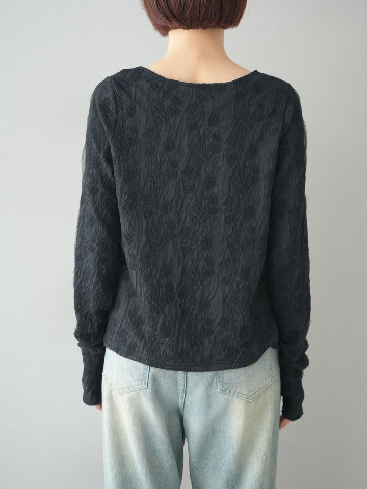 【預購】雙層紗布提花上衣/黑色