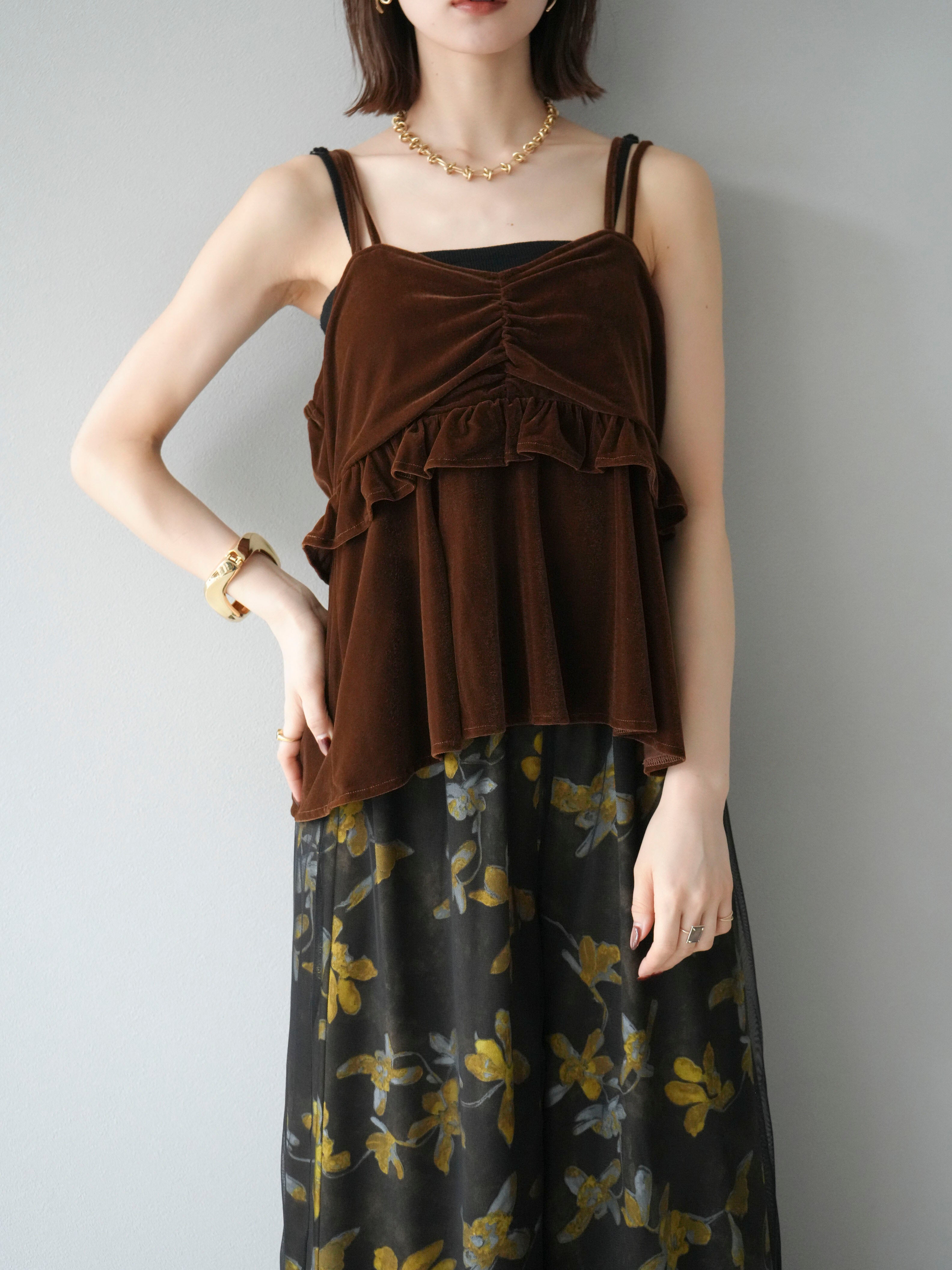 予約]ベロアフリルビスチェ/ブラウン – Lumier