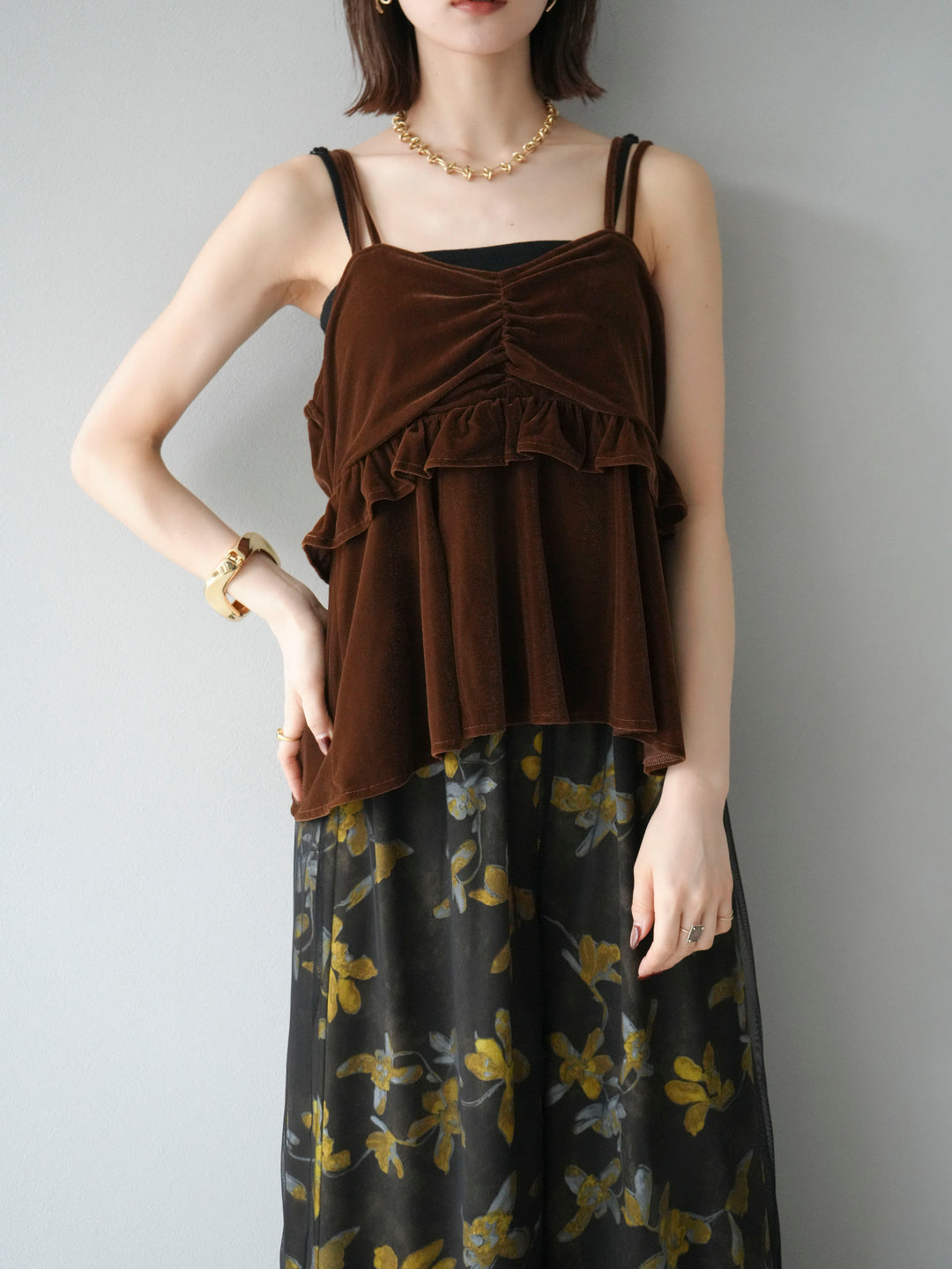 [予約]ベロアフリルビスチェ/ブラウン