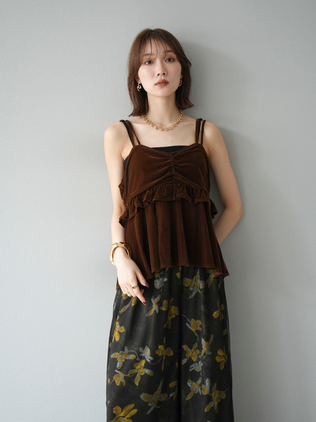 [予約]ベロアフリルビスチェ/ブラウン