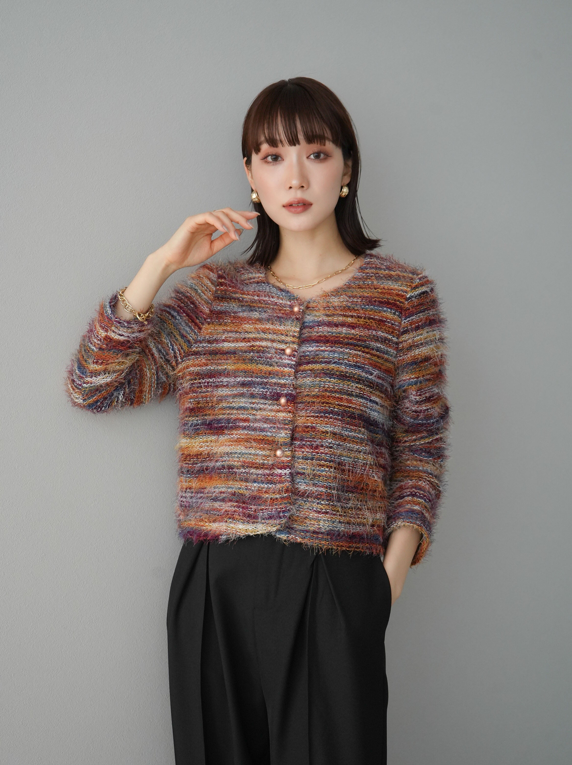 予約]ミックスフリンジカーディガン/レッド – Lumier