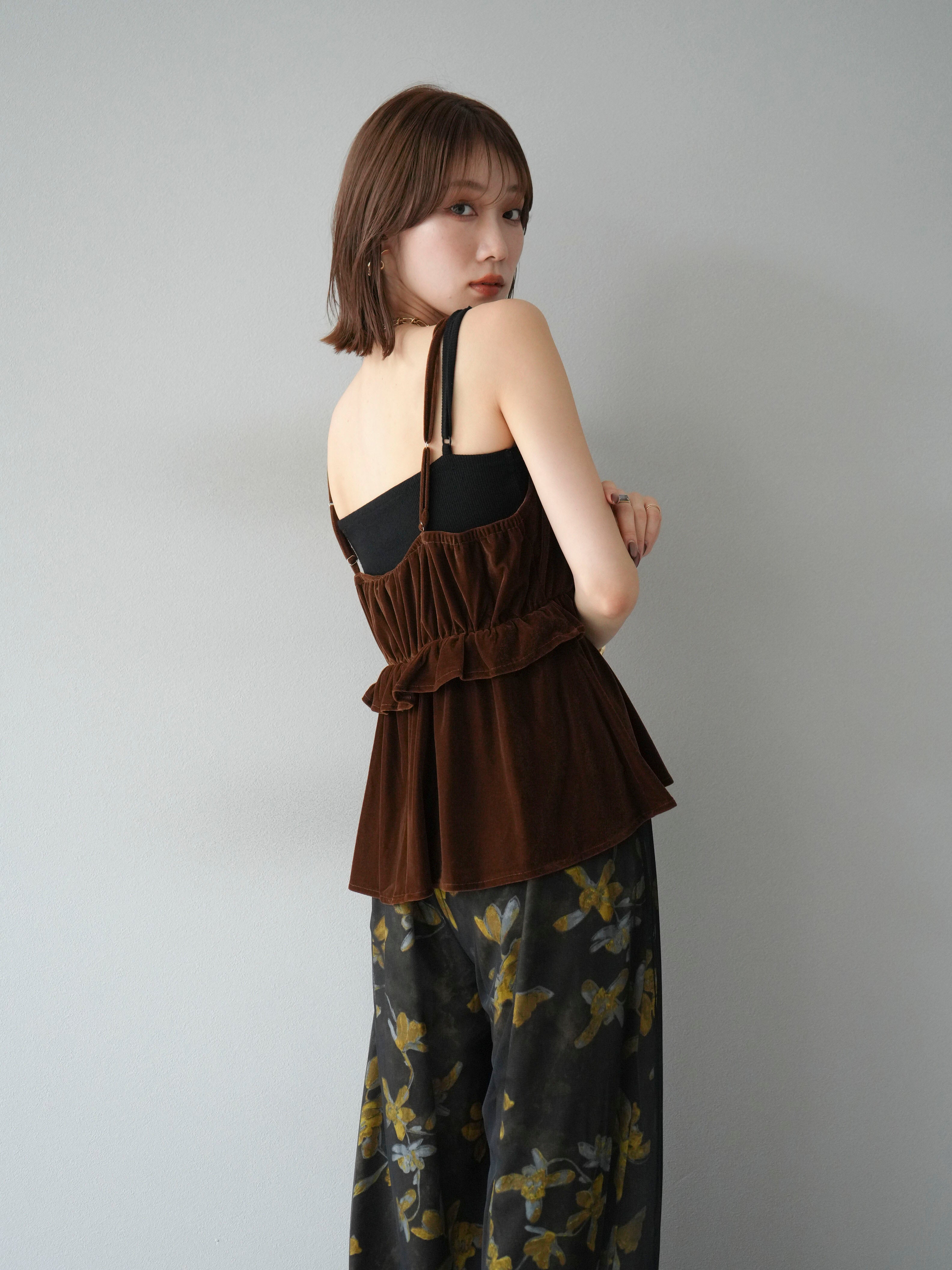 予約]ベロアフリルビスチェ/ブラウン – Lumier