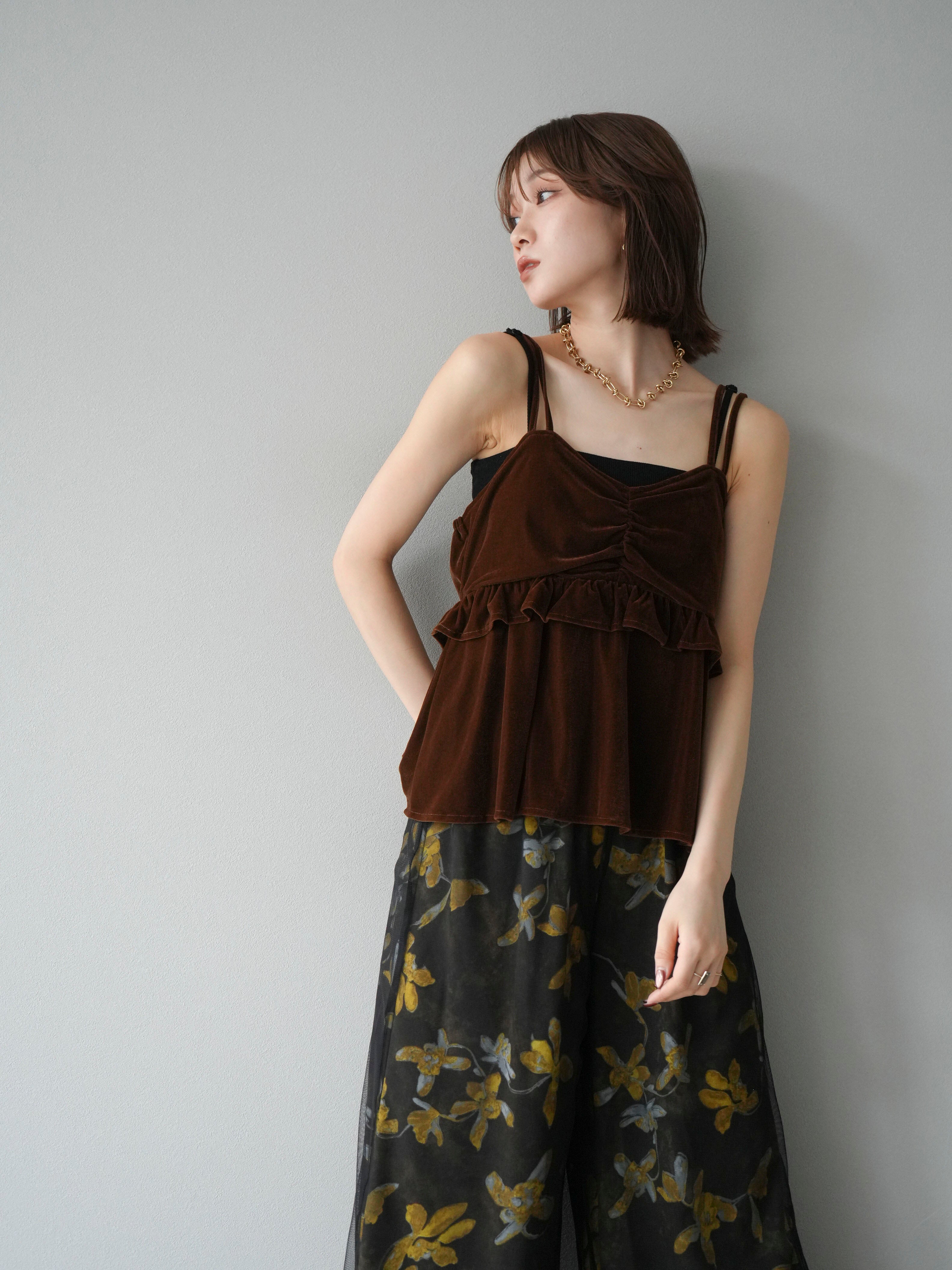 予約]ベロアフリルビスチェ/ブラウン – Lumier