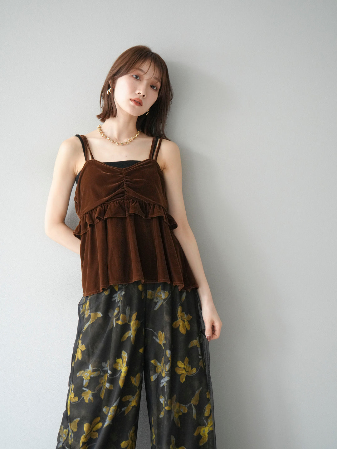 [予約]ベロアフリルビスチェ/ブラウン