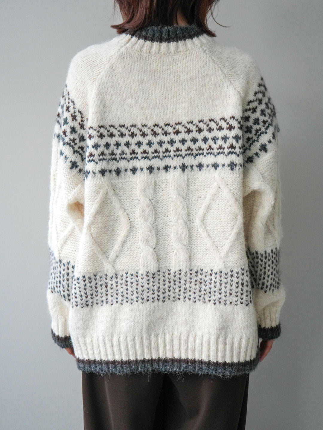 [予約]裾配色ノルディック柄ニットプルオーバー/White