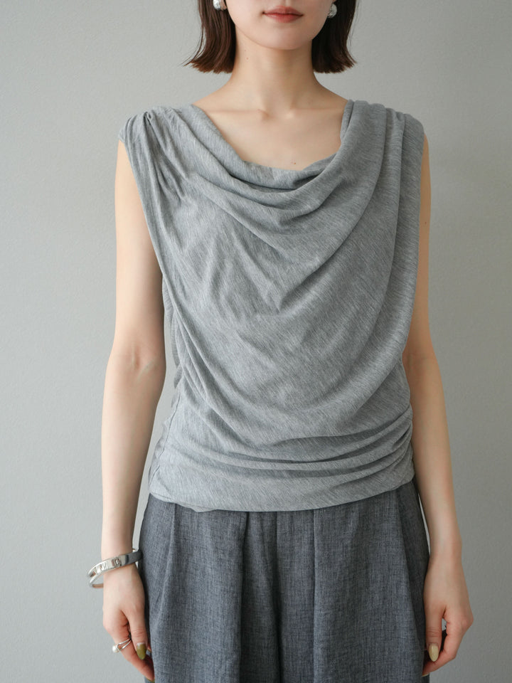 [予約]ビーズチェーン付ドレープトップス/グレー