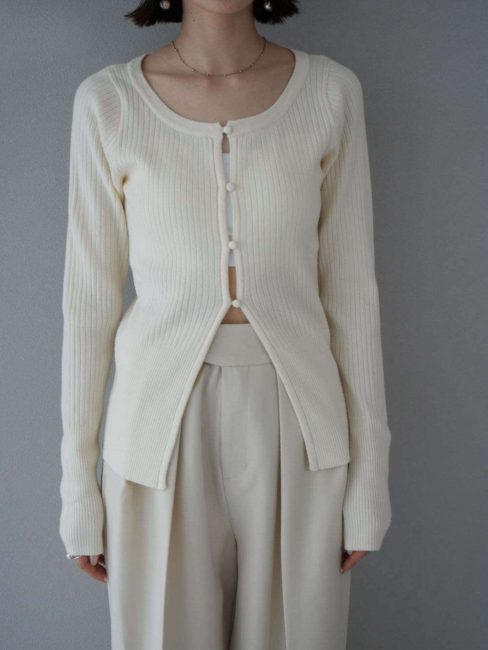 [予約]compact rib knit cardigan / white