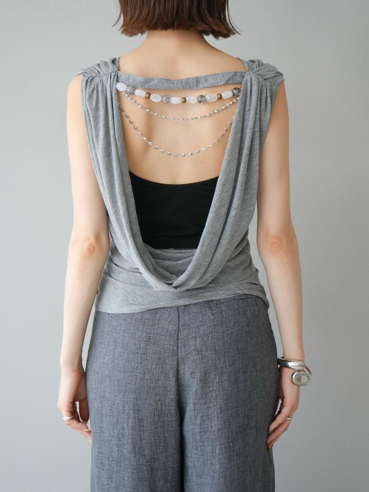 [予約]ビーズチェーン付ドレープトップス/グレー