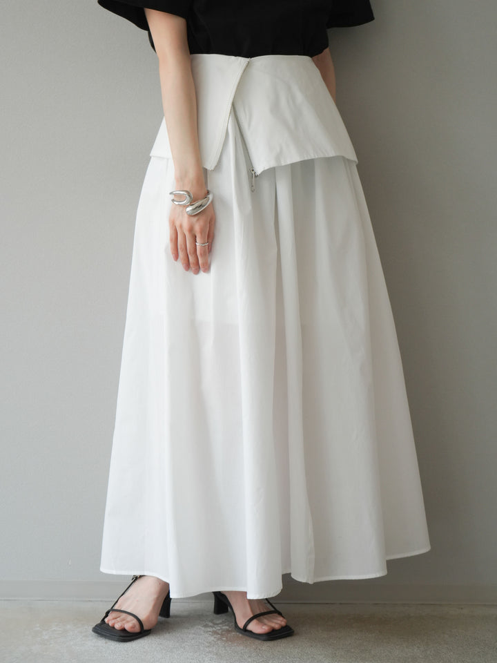 [予約]レイヤードジップデザインブロードフレアスカート/ホワイト
