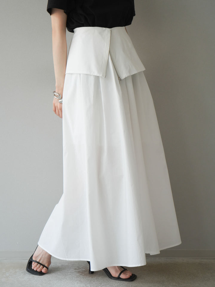 [予約]レイヤードジップデザインブロードフレアスカート/ホワイト