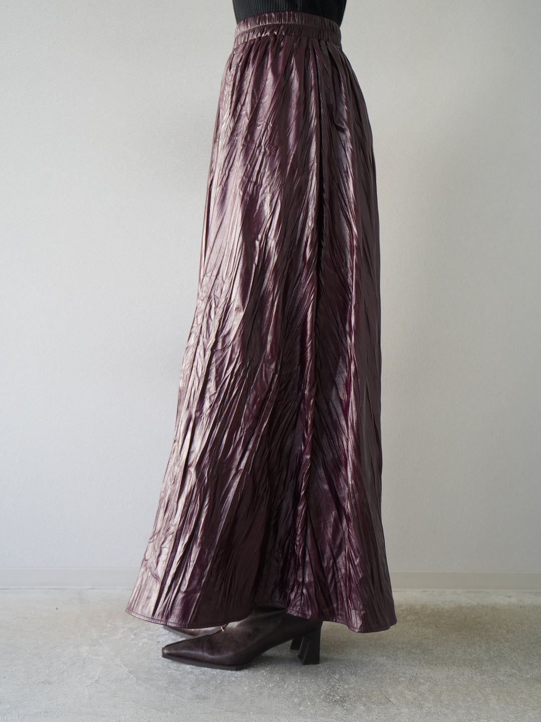 [予約]レザータッチワッシャープリーツスカート/レッド