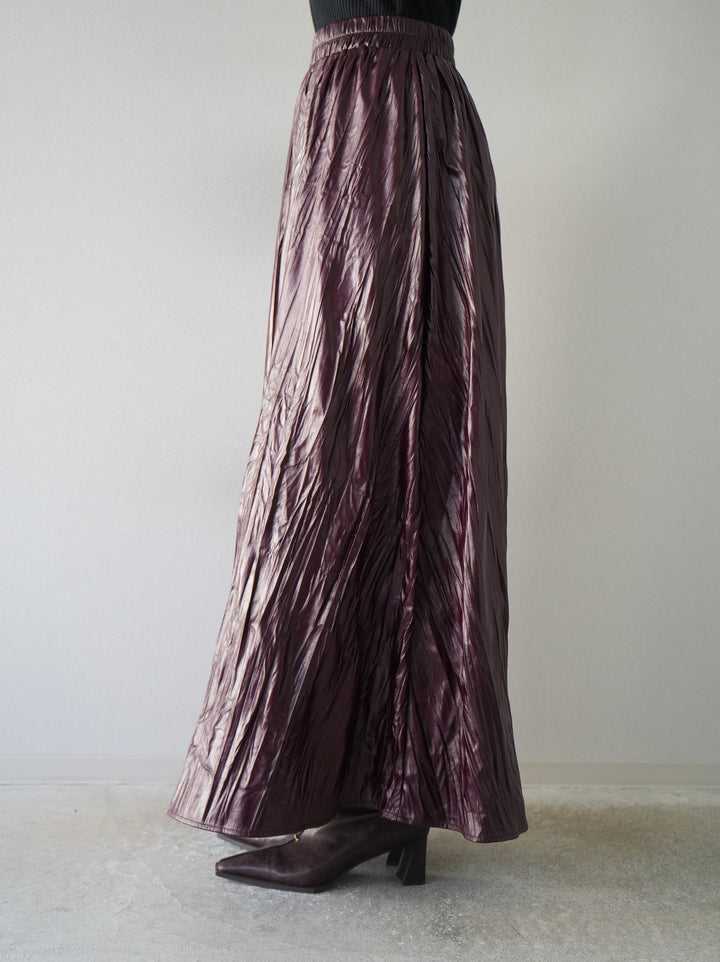 [予約]レザータッチワッシャープリーツスカート/レッド