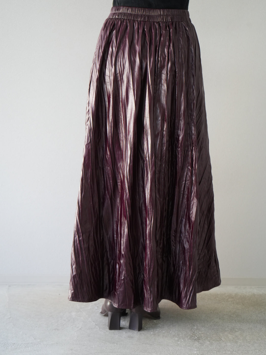 [予約]レザータッチワッシャープリーツスカート/レッド