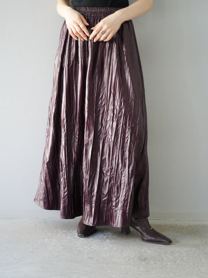 [予約]レザータッチワッシャープリーツスカート/レッド