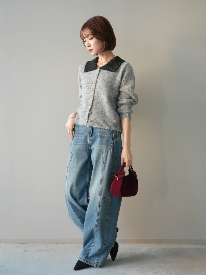 [予約]ベルト付3Dカーブデニムパンツ/blue