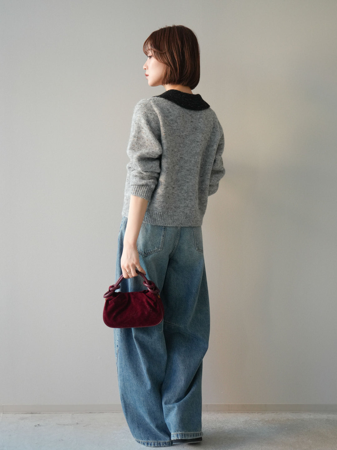 [予約]ベルト付3Dカーブデニムパンツ/blue