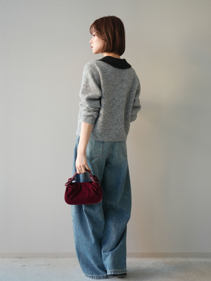 [予約]ベルト付3Dカーブデニムパンツ/blue