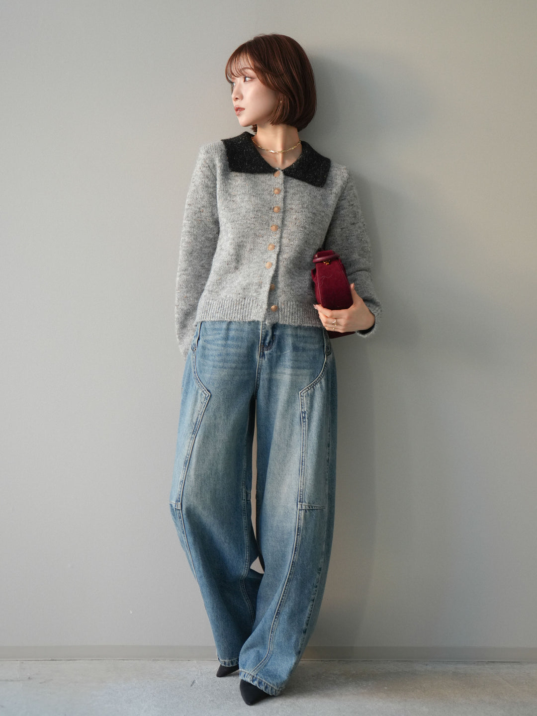 [予約]ベルト付3Dカーブデニムパンツ/blue