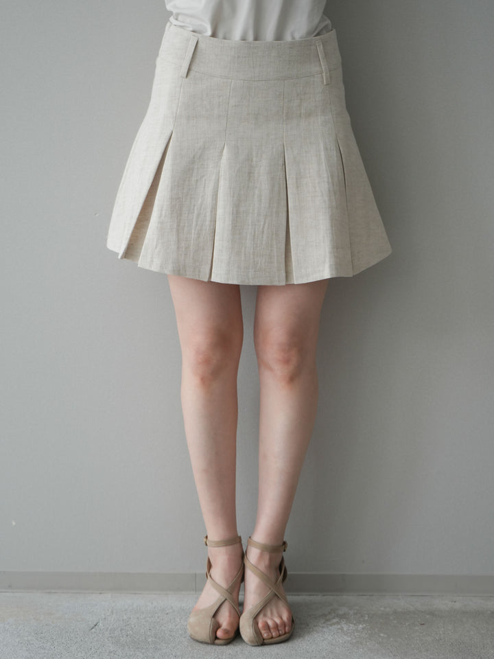 [予約]リネンタッチプリーツミニスカート/ivory