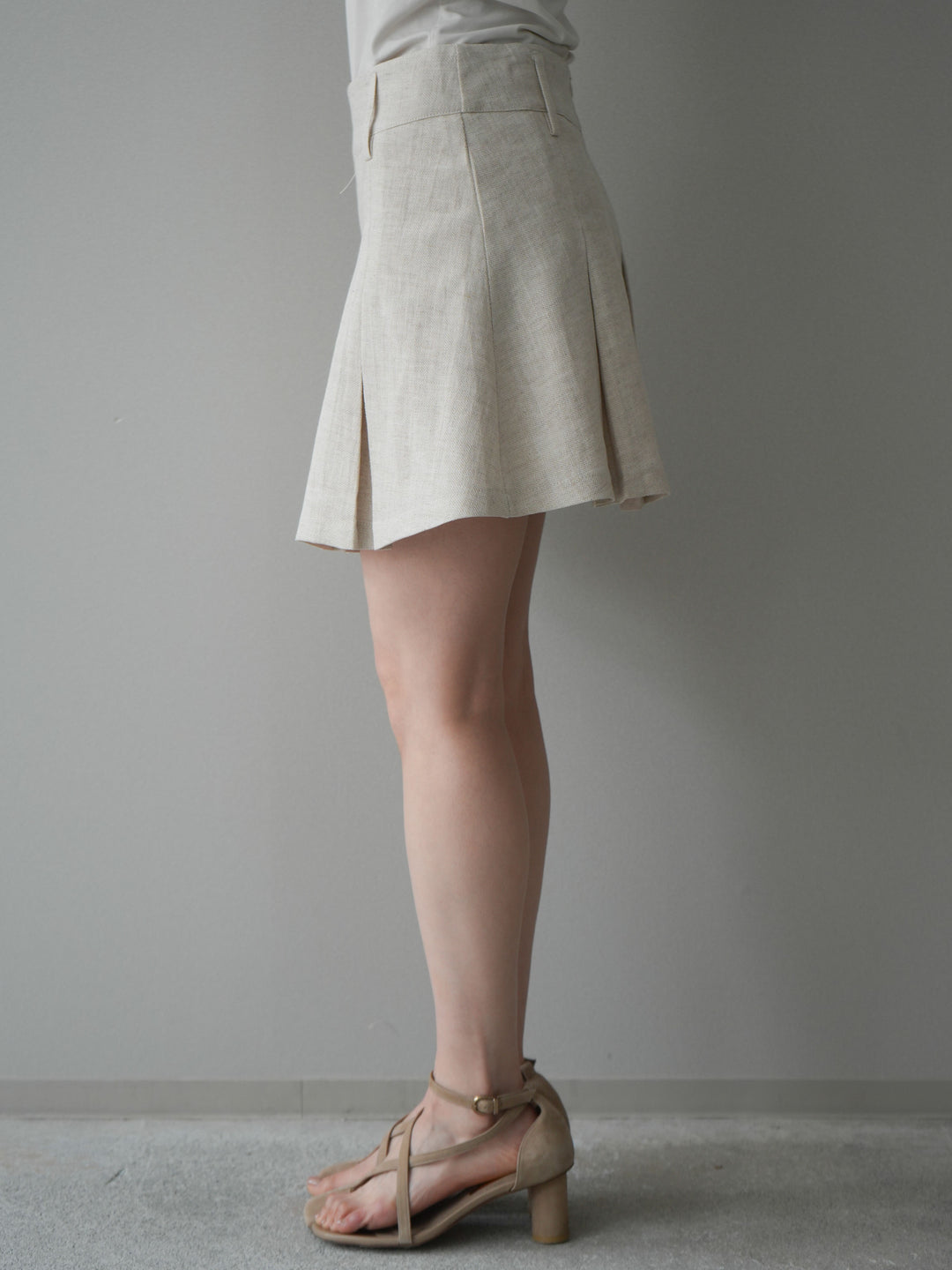 [予約]リネンタッチプリーツミニスカート/ivory