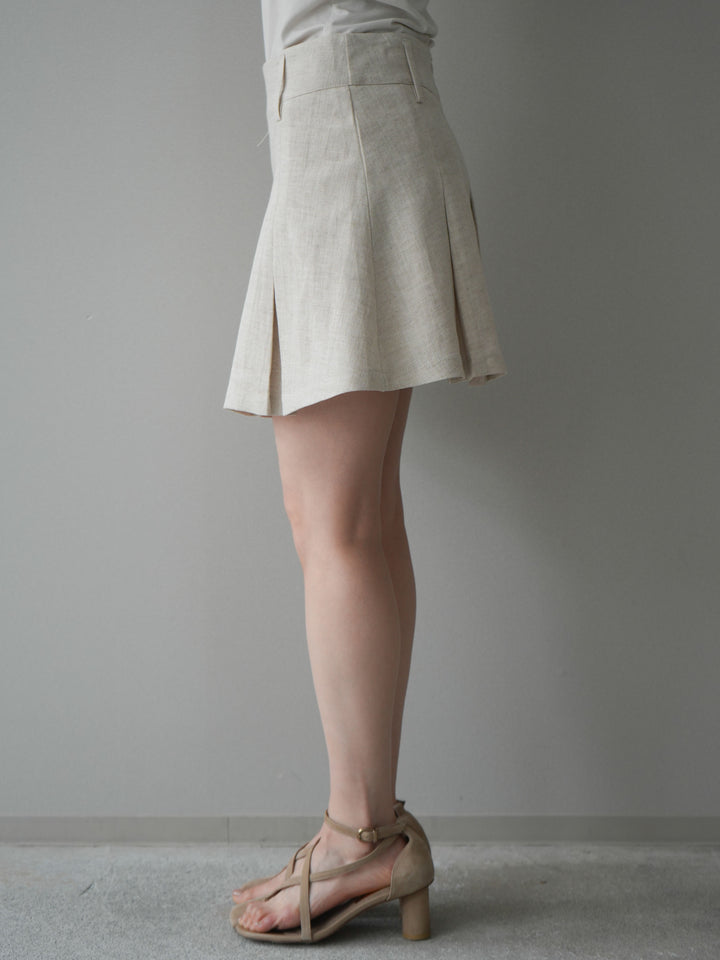 [予約]リネンタッチプリーツミニスカート/ivory