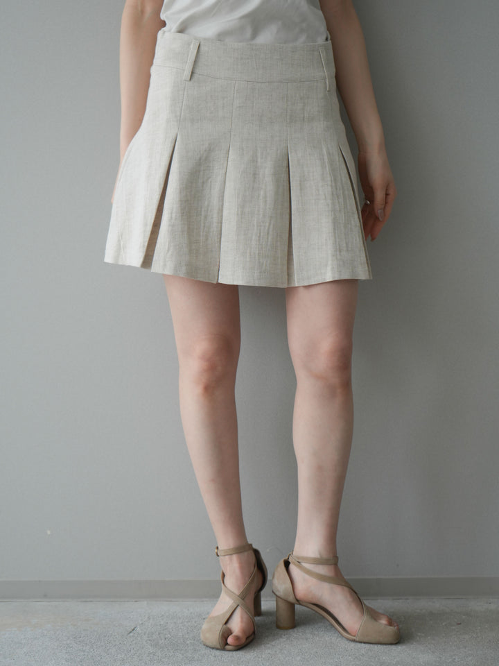 [予約]リネンタッチプリーツミニスカート/ivory