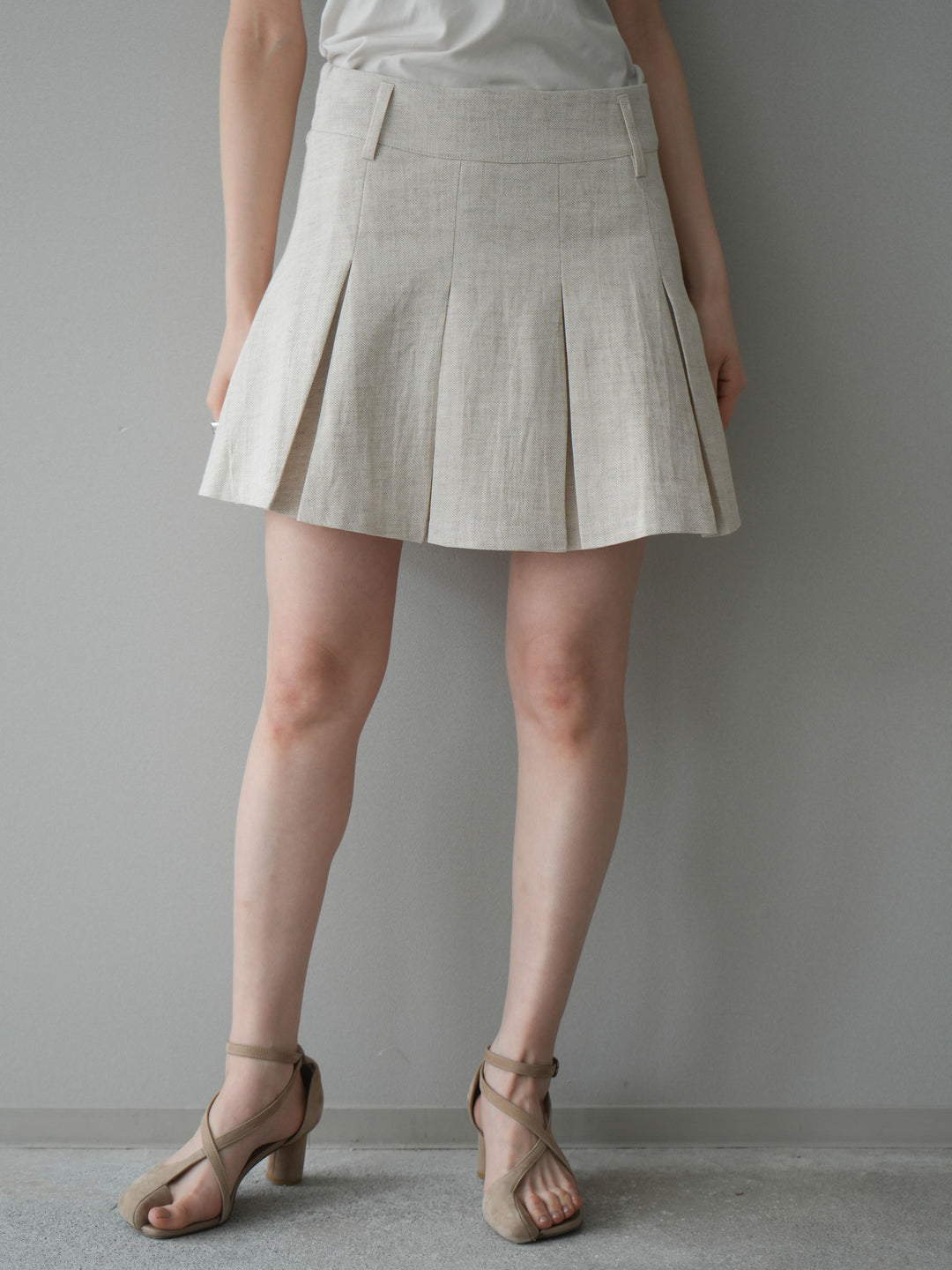 [予約]リネンタッチプリーツミニスカート/ivory