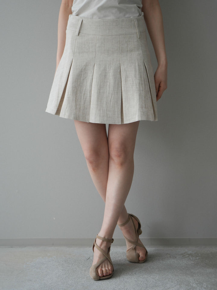 [予約]リネンタッチプリーツミニスカート/ivory