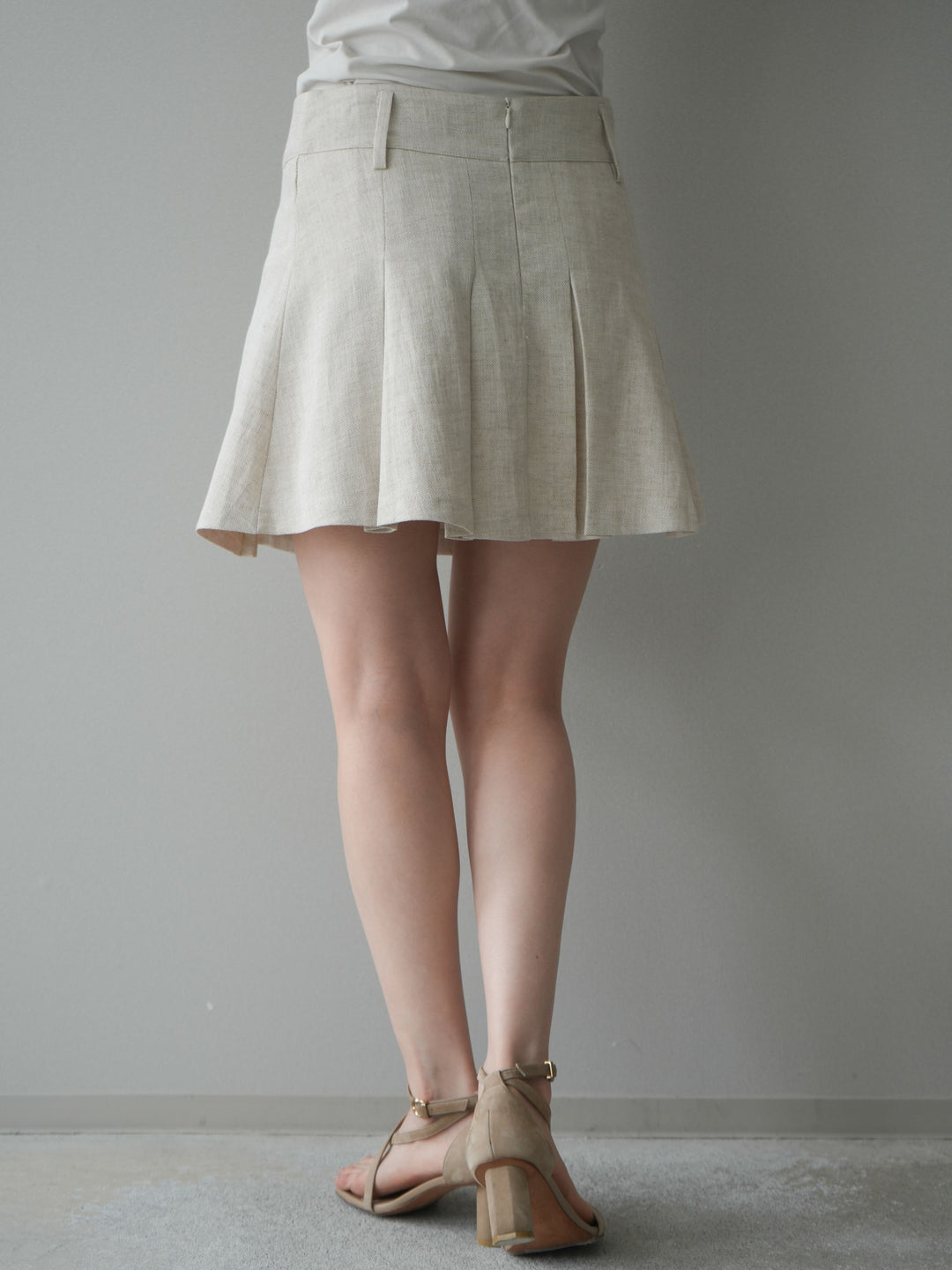 [予約]リネンタッチプリーツミニスカート/ivory