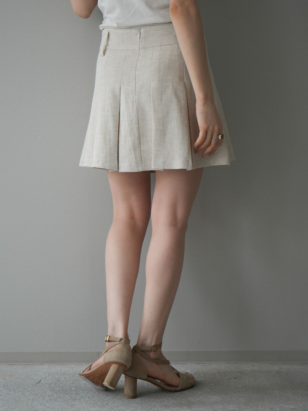 [予約]リネンタッチプリーツミニスカート/ivory