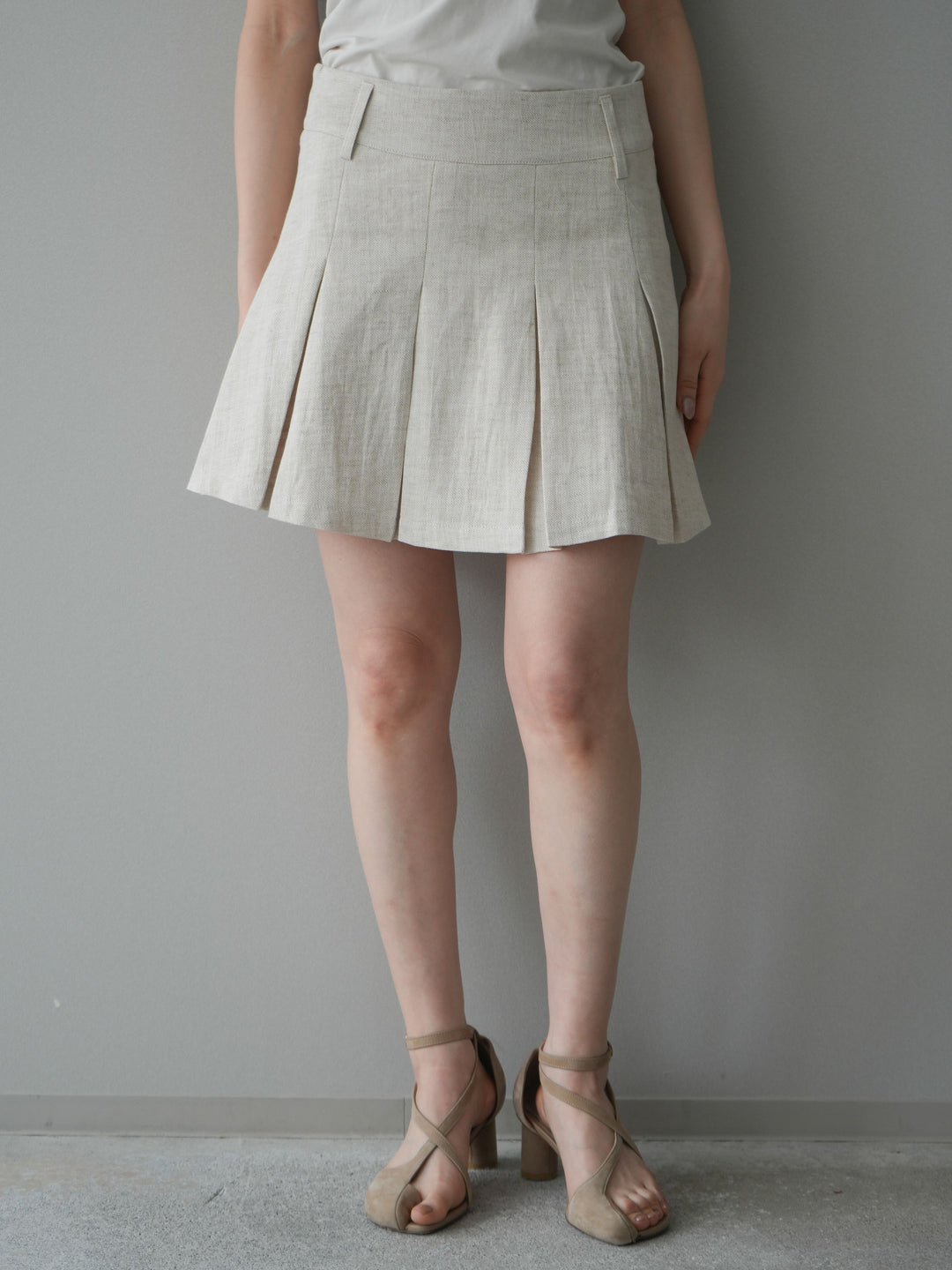 [予約]リネンタッチプリーツミニスカート/ivory