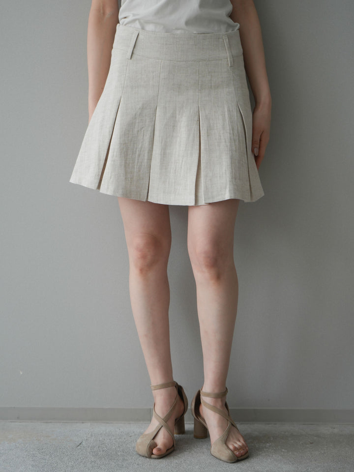 [予約]リネンタッチプリーツミニスカート/ivory